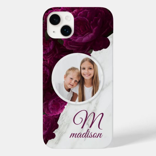モノグラムフォトモダンフローラ大理石名前をカスタムする Case-Mate iPhoneケース (裏面)