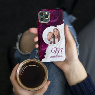 モノグラムフォトモダンフローラ大理石名前をカスタムする iPhone 13ケース