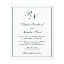 モノグラムフォレストグリーンバジェット結婚式招待状