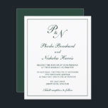 モノグラムフォレストグリーンバジェット結婚式招待状<br><div class="desc">スタイル予算伝統的結婚式招待状は、2つのシンプルイニシャルモノグラムと薄い中の書の中にあなたの名前とクラシックのデザインを備えエレガントてのと縁ど。すべてのデザイン要素は白い背景の上で森の緑にあり、デザイン編集ツールで変更できる。この上品なデザインはAのにフォーマル最適で結婚ある。</div>