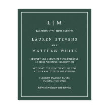 モノグラムフォレストグリーンバジェット結婚式招待状
