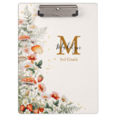 モノグラムフォレストマッシュルーム花フローラ植物 クリップボード (正面)