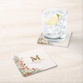 モノグラムフォレストマッシュルーム花フローラ植物 スクエアペーパーコースター (インサイチュ)