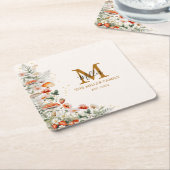 モノグラムフォレストマッシュルーム花フローラ植物 スクエアペーパーコースター (アングル)