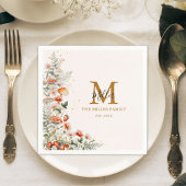 モノグラムフォレストマッシュルーム花フローラ植物 スタンダードカクテルナプキン