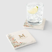 モノグラムフォレストマッシュルーム花フローラ植物 ストーンコースター (横)