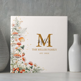 モノグラムフォレストマッシュルーム花フローラ植物 タイル