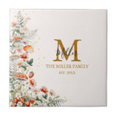 モノグラムフォレストマッシュルーム花フローラ植物 タイル (正面)