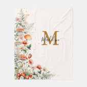 モノグラムフォレストマッシュルーム花フローラ植物 フリースブランケット (正面)