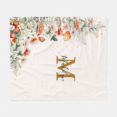 モノグラムフォレストマッシュルーム花フローラ植物 フリースブランケット (正面(横))