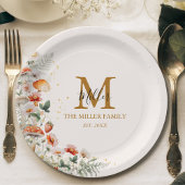 モノグラムフォレストマッシュルーム花フローラ植物 ペーパープレート