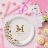 モノグラムフォレストマッシュルーム花フローラ植物 ペーパープレート (パーティー)