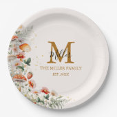 モノグラムフォレストマッシュルーム花フローラ植物 ペーパープレート (正面)