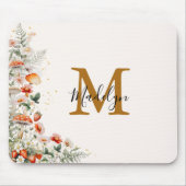 モノグラムフォレストマッシュルーム花フローラ植物 マウスパッド (正面)