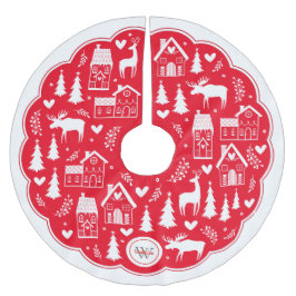 モノグラムフォークアートホリデークリスマスツリースカート ブラッシュドポリエステルツリースカート