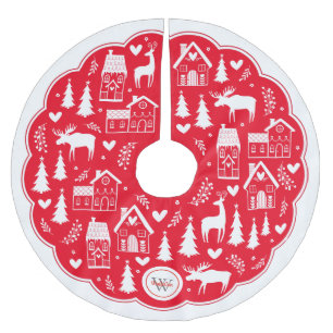 モノグラムフォークアートホリデークリスマスツリースカート ブラッシュドポリエステルツリースカート