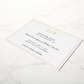 モノグラムフォーマルフォトウェディング日付金ゴールドの保存 箔招待状 (回転した状態)