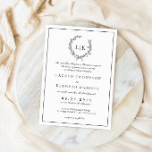 モノグラムフォーマルリーフクレスト白黒結婚ズ 招待状