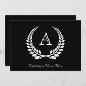 モノグラムフォーマルローレルブラック/ホワイト 招待状 (正面/裏面)