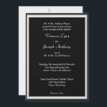 モノグラムフォーマル白黒 招待状<br><div class="desc">銀フォーマル結婚色と白の幾何学模様で輪郭が黒い背景のテーマ。花嫁と花婿の名前は白い文字で書かれている。白の文字の愛エレガントという言葉の上にシルバーカラーのスクリプトでモノグラムと書してのバック結婚サイドをパーソナライズ。デザイン:TamiraZDesigns。</div>