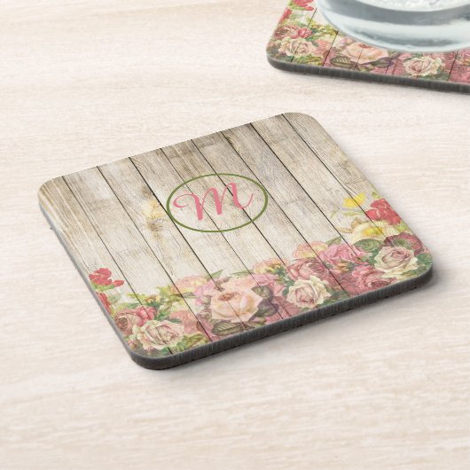 モノグラムフラワーガーデンアット木製フェンス コースター (左側)