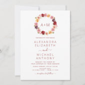 モノグラムフローラほこりっぽいバラピンク結婚ズ 招待状 (正面)