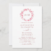 モノグラムフローラほこりっぽいバラピンク結婚式招待状 招待状 (正面)