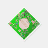 モノグラムフローラエレガントグリーンピンク金ゴールド誕生日 スタンダードカクテルナプキン (角)