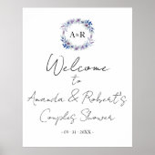 モノグラムフローラカップルのシャワー歓迎の看板 ポスター (正面)