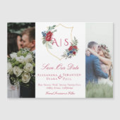 モノグラムフローラクレスト写真コラージュ日付の保存 マグネット招待状 (正面)