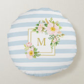 モノグラムフローラシックパステルブルーストライプズ丸 ラウンドクッション (裏面)