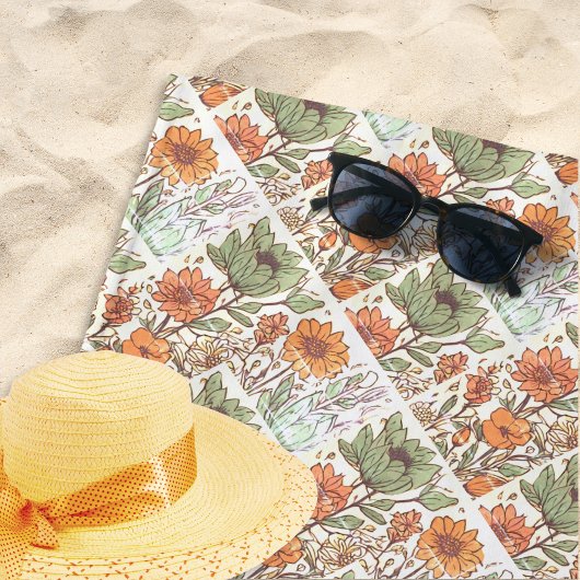 モノグラムフローラタイル模様ボホヒッピースタイリッシュ ビーチタオル