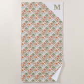 モノグラムフローラタイル模様ボホヒッピースタイリッシュ ビーチタオル (正面)