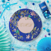 モノグラムフローラネイビーピンクエレガント金ゴールド誕生日 ペーパープレート (パーティー)