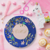 モノグラムフローラネイビーピンクエレガント金ゴールド誕生日 ペーパープレート (パーティー)