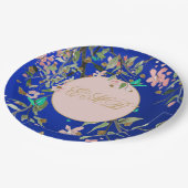 モノグラムフローラネイビーピンクエレガント金ゴールド誕生日 ペーパープレート (アングル)