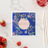 モノグラムフローラネイビーブルーエレガント金ゴールド誕生日 スタンダードカクテルナプキン (インサイチュ)