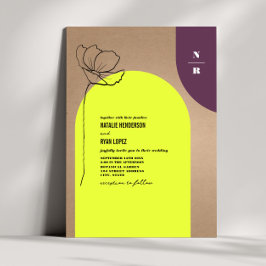 モノグラムフローラネオン+プラム幾何結婚のインビ 招待状