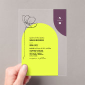 モノグラムフローラネオン+プラム幾何結婚図形 アクリル招待状 (インサイチュ (ポータブル))