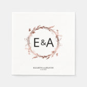 モノグラムフローラバラゴールド結婚フォイル スタンダードカクテルナプキン (正面)