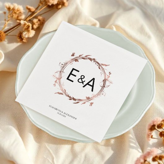 モノグラムフローラバラゴールド結婚フォイル スタンダードカクテルナプキン