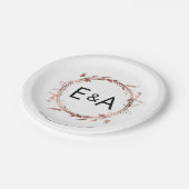 モノグラムフローラバラゴールド結婚フォイル ペーパープレート (アングル)