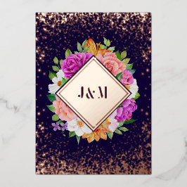 モノグラムフローラバラ結婚金ゴールド箔招待状 箔招待状