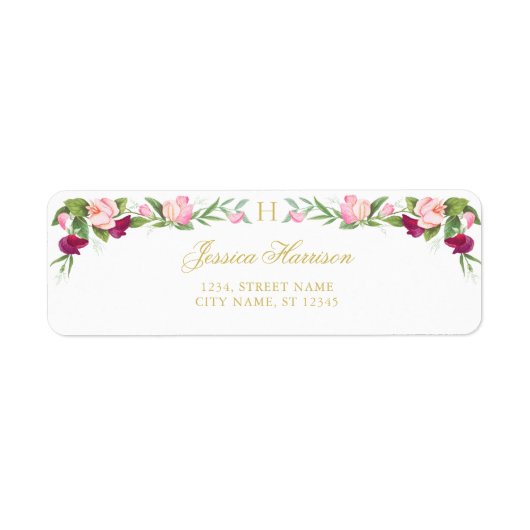 モノグラムフローラパープルピンクスイートピーヴィンテージ ラベル (正面)