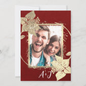 モノグラムフローラフォト金ゴールドフレームQRコードバーガンディ 招待状 (裏面)