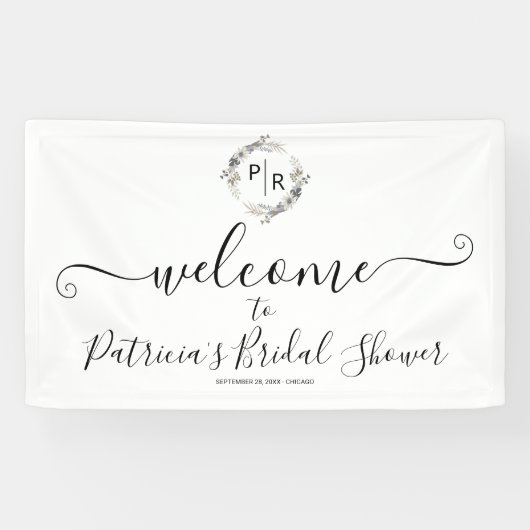 モノグラムフローラブライダルシャワーウェルカムサインバナー 横断幕 (横)