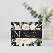 モノグラムフローラブラックウォーター色日付を保存 ポストカード (スタンド正面)