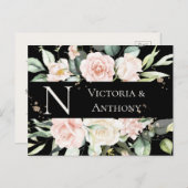 モノグラムフローラブラックウォーター色日付を保存 ポストカード (正面/裏面)