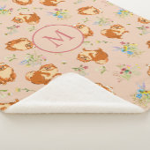 モノグラムフローラポメラニア犬パターン赤面ピンク シェルパブランケット (3/4)