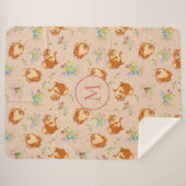 モノグラムフローラポメラニア犬パターン赤面ピンク シェルパブランケット (正面(横))